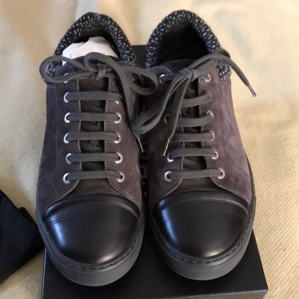 Chanel black leather and gray suede sneakers